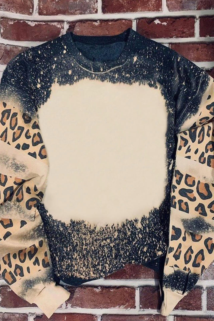 Black Tie Dye Leopard Drop Shoulder Sweatshirt