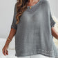 Solid Batwing Sleeve Hollow out Crochet Pattern Top Casual Cover Up