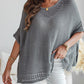 Solid Batwing Sleeve Hollow out Crochet Pattern Top Casual Cover Up