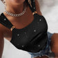 Glitter Metal Decor U Neck Thick Strap Slim Fit Tank Top