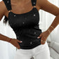 Glitter Metal Decor U Neck Thick Strap Slim Fit Tank Top