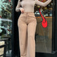 High Waist Drawstring Tied Detail Pants Casual Wide Leg Pants with Pockets