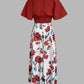 2 Pieces Outfit Plain V Neck Short Sleeve Ruched Top and Casual Floral Print Wide Leg Pants Set