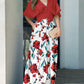 2 Pieces Outfit Plain V Neck Short Sleeve Ruched Top and Casual Floral Print Wide Leg Pants Set