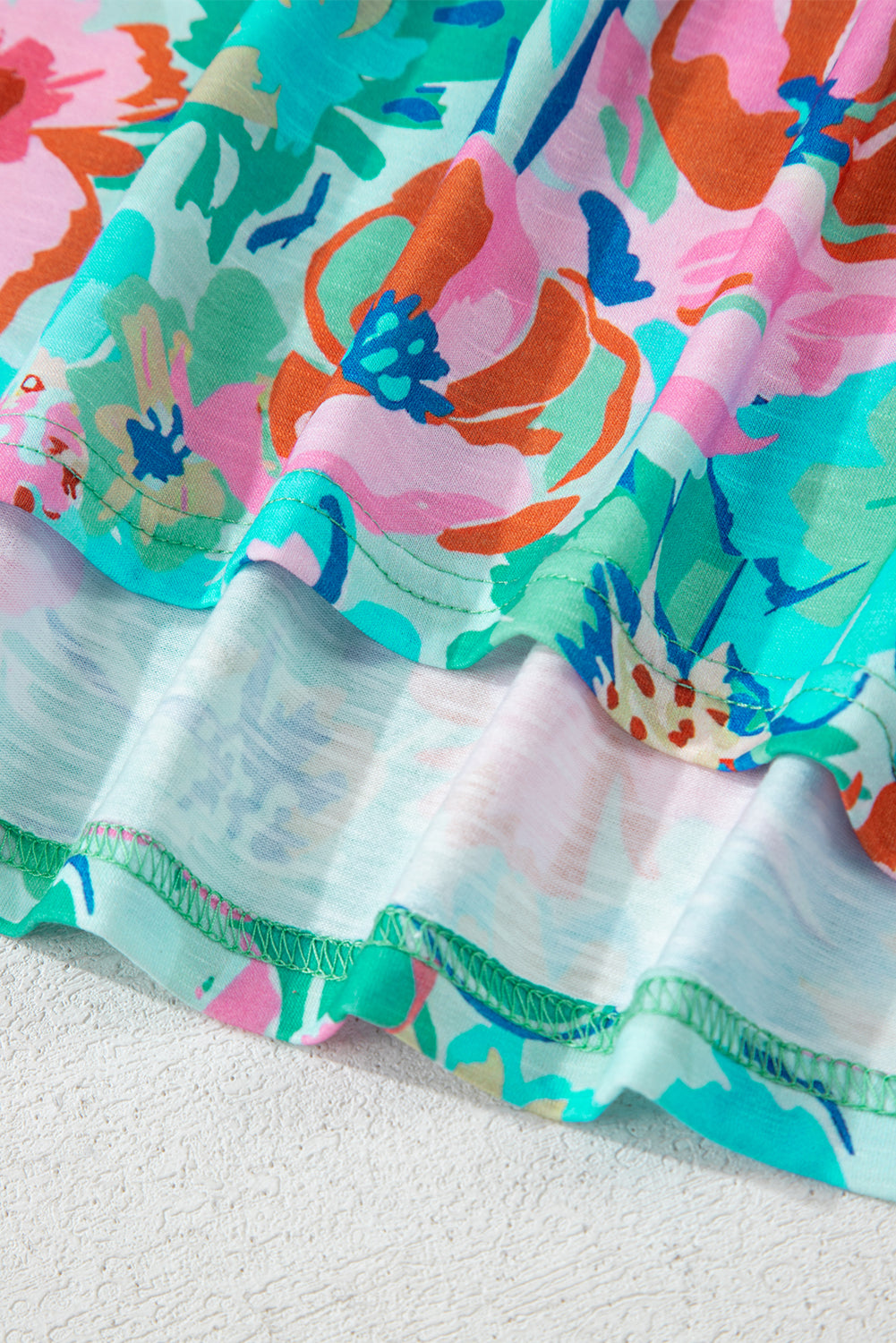 Green Floral Print Eyelet Embroidered Short Sleeve Crew Neck Top