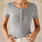 Henley V Neck Short Sleeve Tops Casual Button Up Ribbed Knit T Shirt