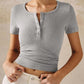Henley V Neck Short Sleeve Tops Casual Button Up Ribbed Knit T Shirt