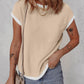 Colorblock Round Neck Short Sleeve Ribbed T Shirt Casual Loose Fit Kni Top