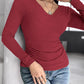 Notch Neck Built in Bra Ruched Waist Rib knit Top