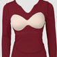 Notch Neck Built in Bra Ruched Waist Rib knit Top