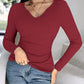 Notch Neck Built in Bra Ruched Waist Rib knit Top