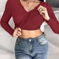 Notch Neck Built in Bra Ruched Waist Rib knit Top