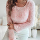 Skew Neck Bell Sleeve Textured Fuzzy Knit Sweater