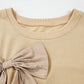 Parchment Ruffled Short Sleeve Bowknot Applique Crew Neck Plus Size Top