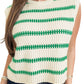 Bright Green Striped Round Neck Casual Sweater Vest