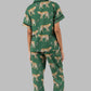 Green Cheetah Print Short Sleeve Shirt and Pants Pajama Set