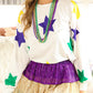 White Mardi Gras Star Printed Long Sleeve Top