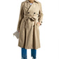 Pale Khaki Solid Color Lapel Collar Waist Tie Wind Coat