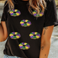 Black Sequined Mardi Gras Pattern Crew Neck Short Sleeve Top