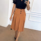 Casual Button Ruched Mid Calf Skirt