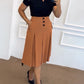 Casual Button Ruched Mid Calf Skirt