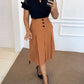 Casual Button Ruched Mid Calf Skirt
