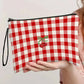 Fiery Red Cherry Plaid Print Wristlet Zipper Canvas Makeup Bag