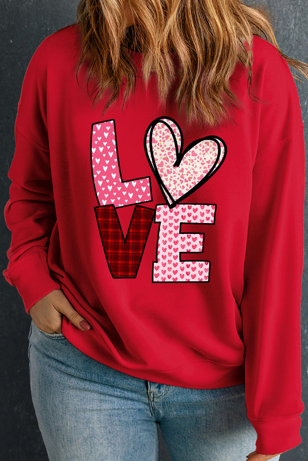 Racing Red Sweet LOVE Letter Graphic Plus Size Valentines Sweatshirt