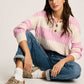Pink Stripe Cable Knit Collared Henley Sweater