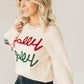 Beige Tinsel Holly Jolly Graphic Classic Sweater