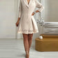 Lapel Neck Button Down Ruched Lace Trim Blazer Dress