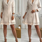 Lapel Neck Button Down Ruched Lace Trim Blazer Dress