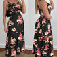 Floral Print Spaghetti Strap Waist Hollow Out Maxi Dress Casual Ruched Ruffle Hem Dress
