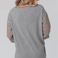 Gray Colorblock Striped Bishop Sleeve Top