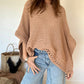 Solid Three Quarters Batwing Sleeve Hollow out Pattern Edges Casual Knit Top