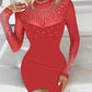 Rhinestone Sheer Mesh Patchwork Bodycon Dress