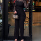 Long Sleeve Cinched Waist Asymmetrical Hem Textured Sheer Lace Top