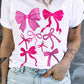 White Diverse Bowknot Printed Crew Neck Plus Size Tee
