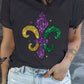 Black Mardi Gras Symbol Printed Crewneck Plus Size Tee