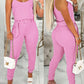 2 Piece U Neck Spaghetti Strap Top O Ring Belt Long Pants Ribbed Pants Set