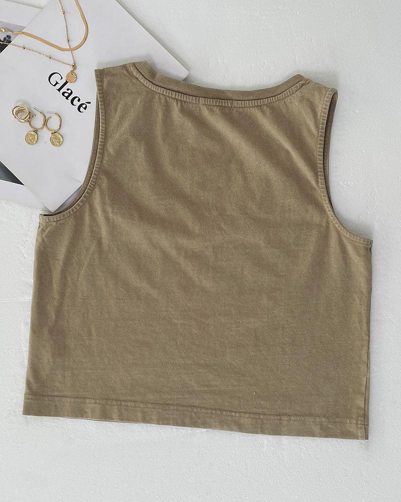 V Neck Casual Sleeveless Top