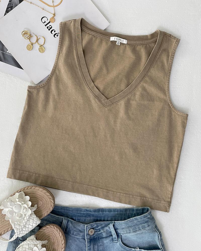 V Neck Casual Sleeveless Top