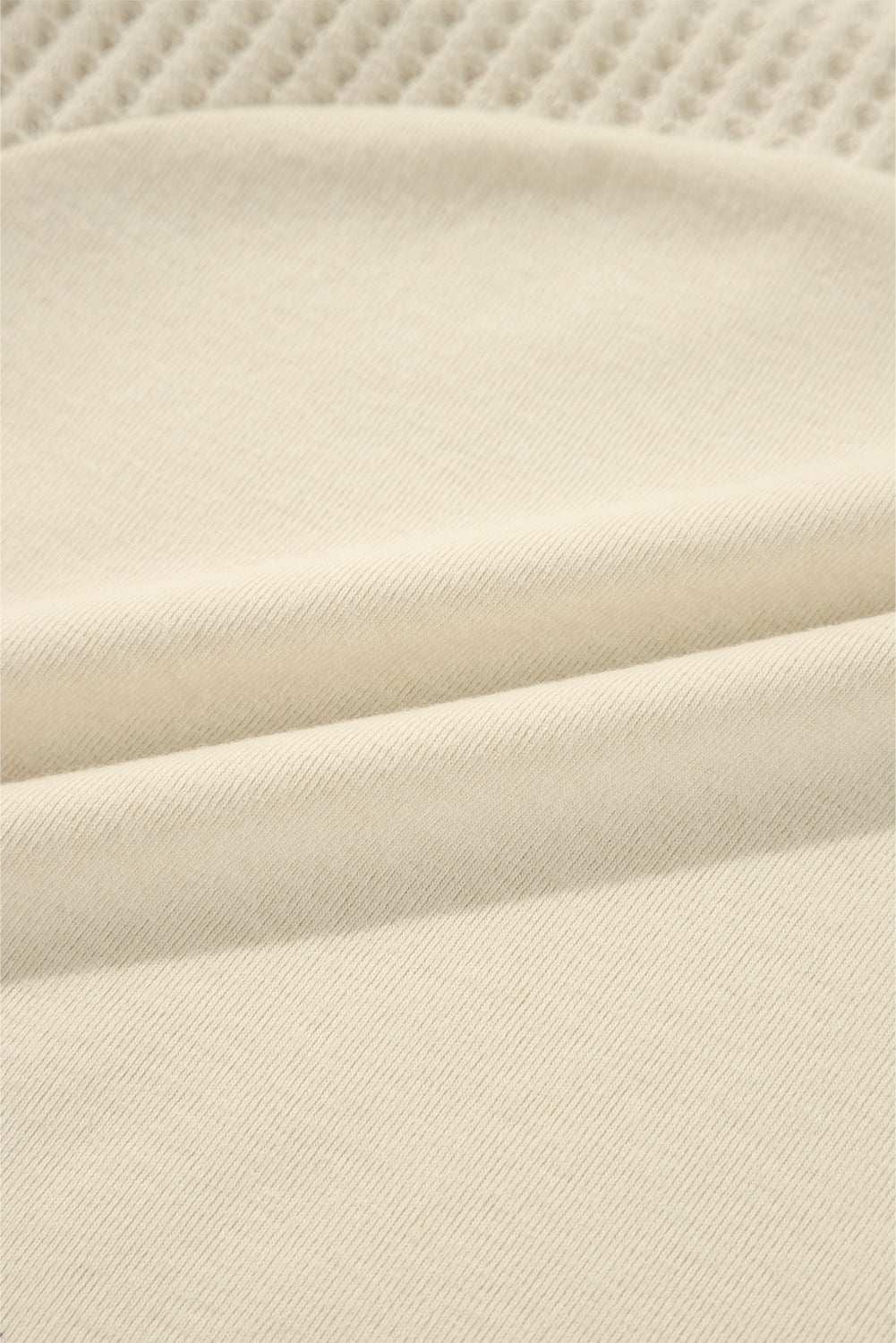 Beige Thermal Knit Patchwork Exposed Seam Long Sleeve Top