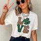 White Cheetah Clover LOVE Graphic St. Patricks Crewneck Tee