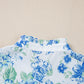 Sky Blue Floral Print Ruffle Sleeve Frilly Button Up Shirt