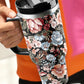 Color black Floral Print Stainless Steel Large Portable Cup 40oz