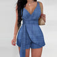 Denim Look Print Sleeveless Tied Detail Romper