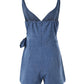 Denim Look Print Sleeveless Tied Detail Romper