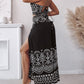 2 Pieces Outfits Tribal Print Keyhole Neck Sleeveless Top and Wide Leg Tied Detail Slit Pants Sets