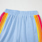Beau Blue Color Block Stripes Elastic High Waist Active Shorts